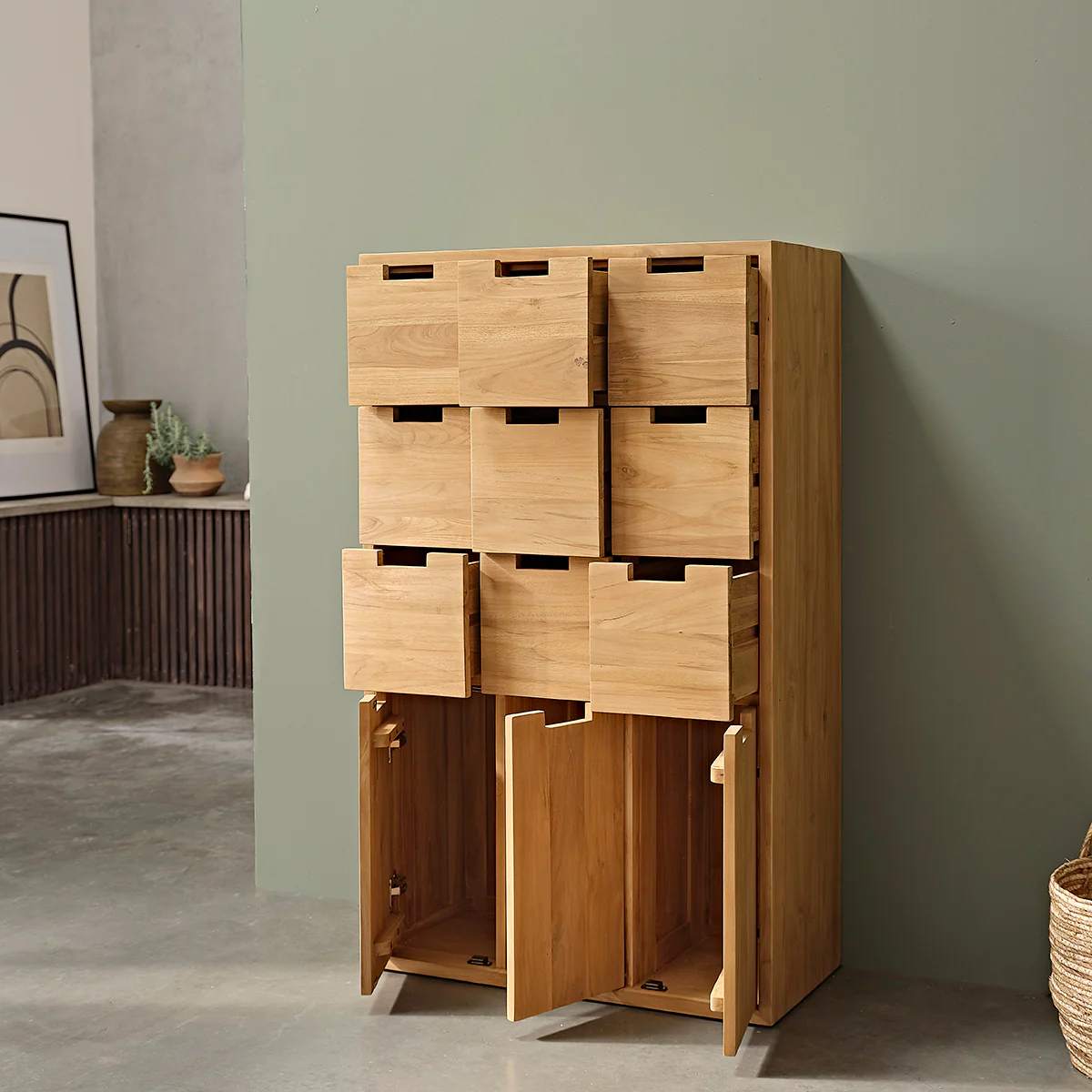 Armadio da ingresso in teak massello 80 cm - Image 4