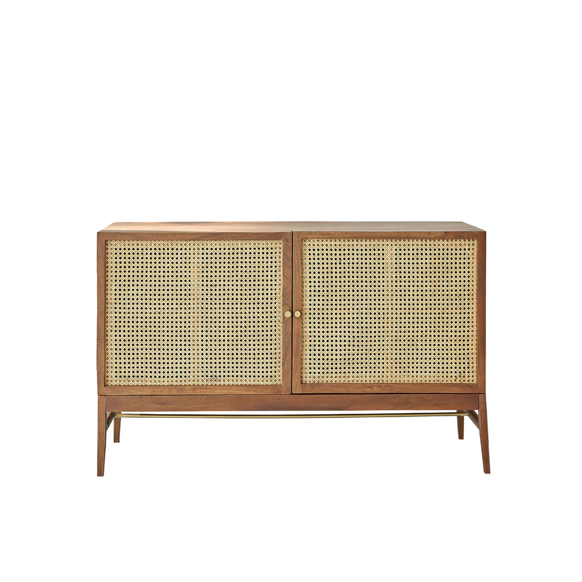 Cassettiera in acacia massello finitura in noce e cannage 120 cm - Image 2