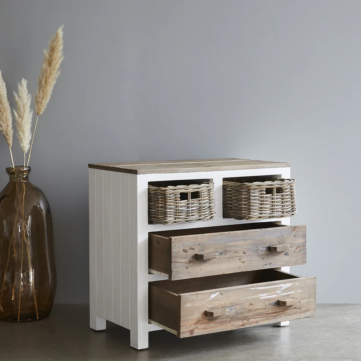 Cassettiera in legno massello riciclato da 80 cm - Image 3
