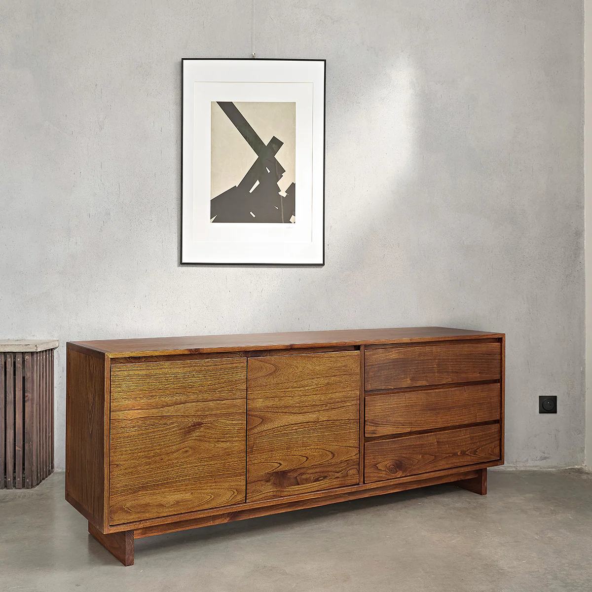 Cassettiera in mindi massello, finitura in noce, 180 cm - Image 3