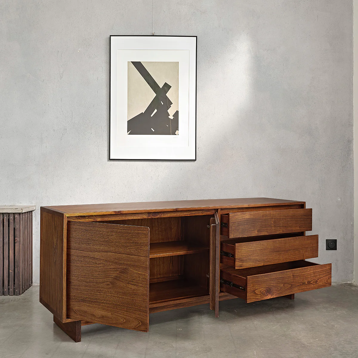 Cassettiera in mindi massello, finitura in noce, 180 cm - Image 4