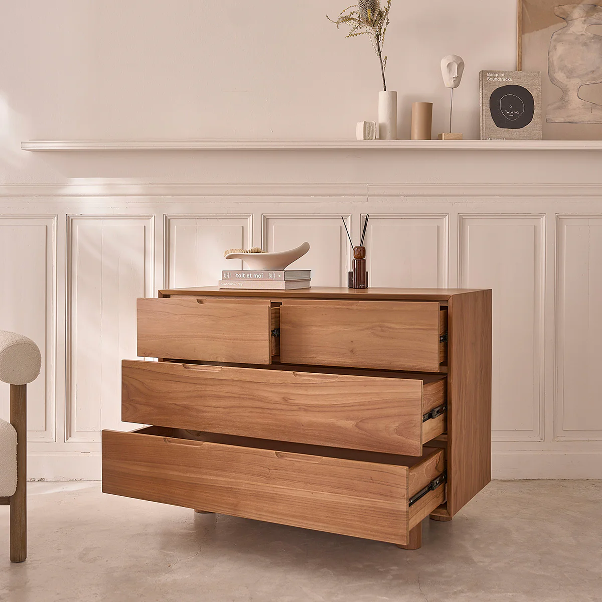 Cassettiera in teak massello 110 cm - Image 4