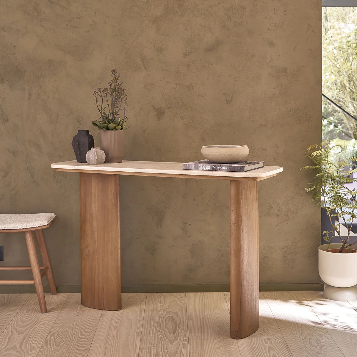 Consolle in teak massello e marmo 120 cm - Image 3