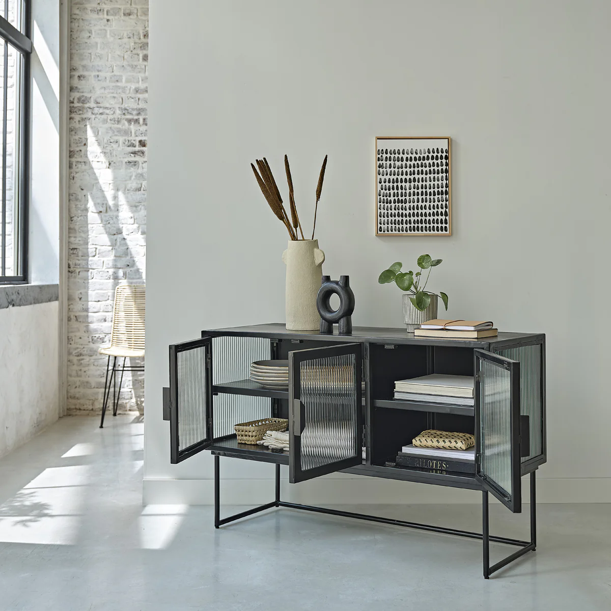 Credenza in metallo e vetro ondulato 120 cm - Image 3