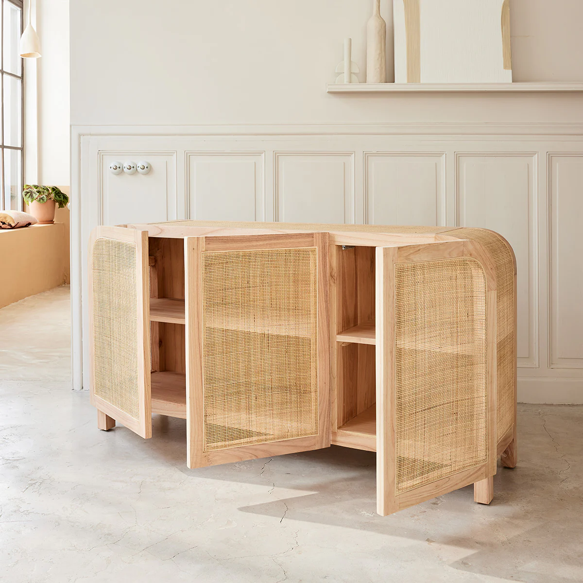 Credenza in mindi massello e cannage 150 cm - Image 3