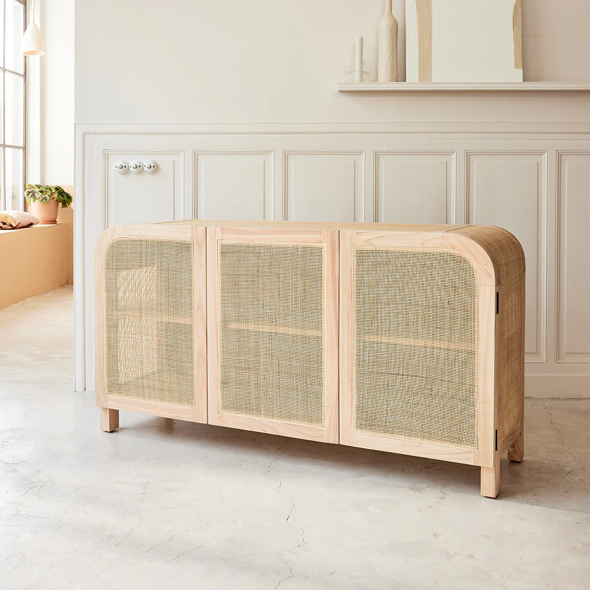 Credenza in mindi massello e cannage 150 cm - Image 4
