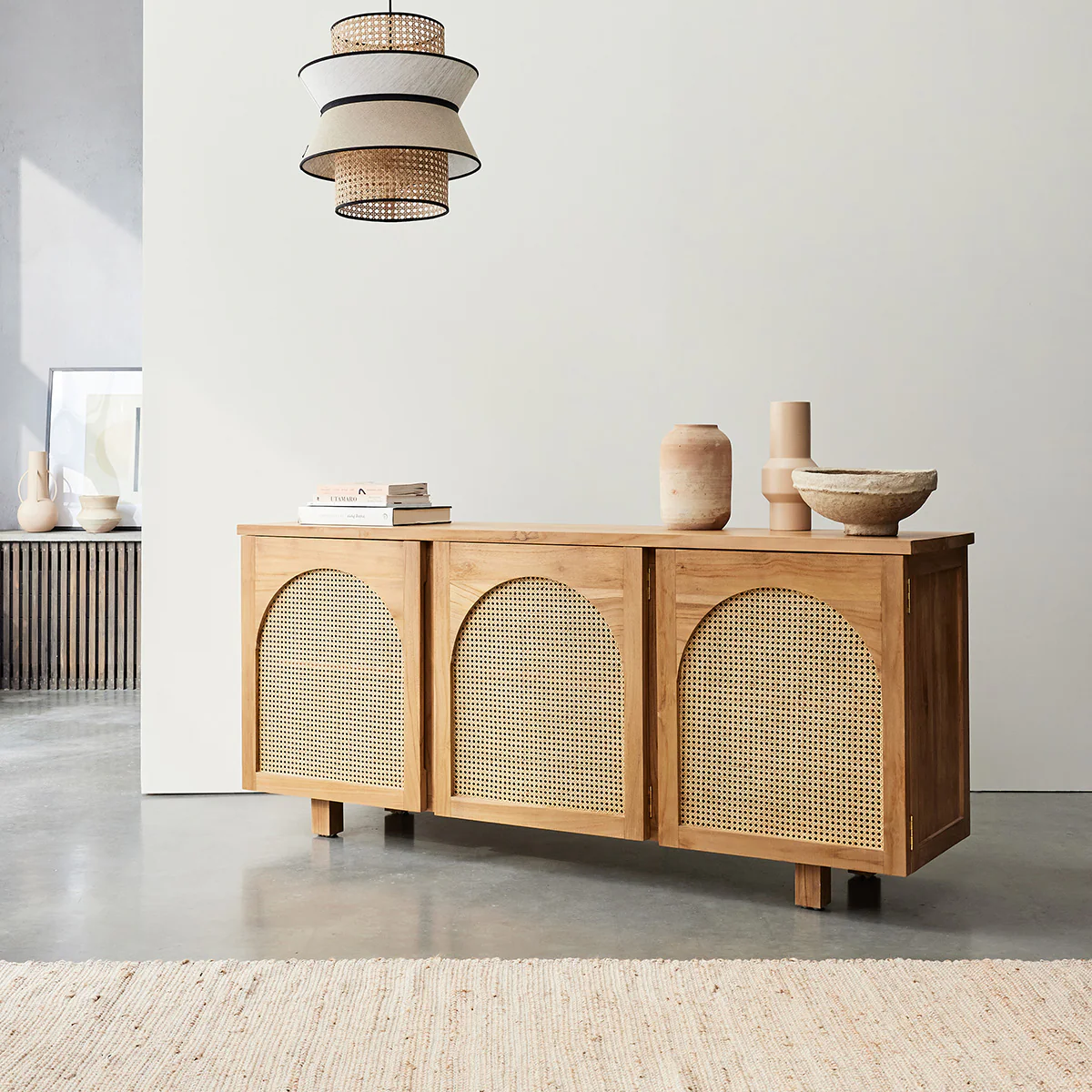 Credenza in teak massello e cannage 183 cm - Image 4