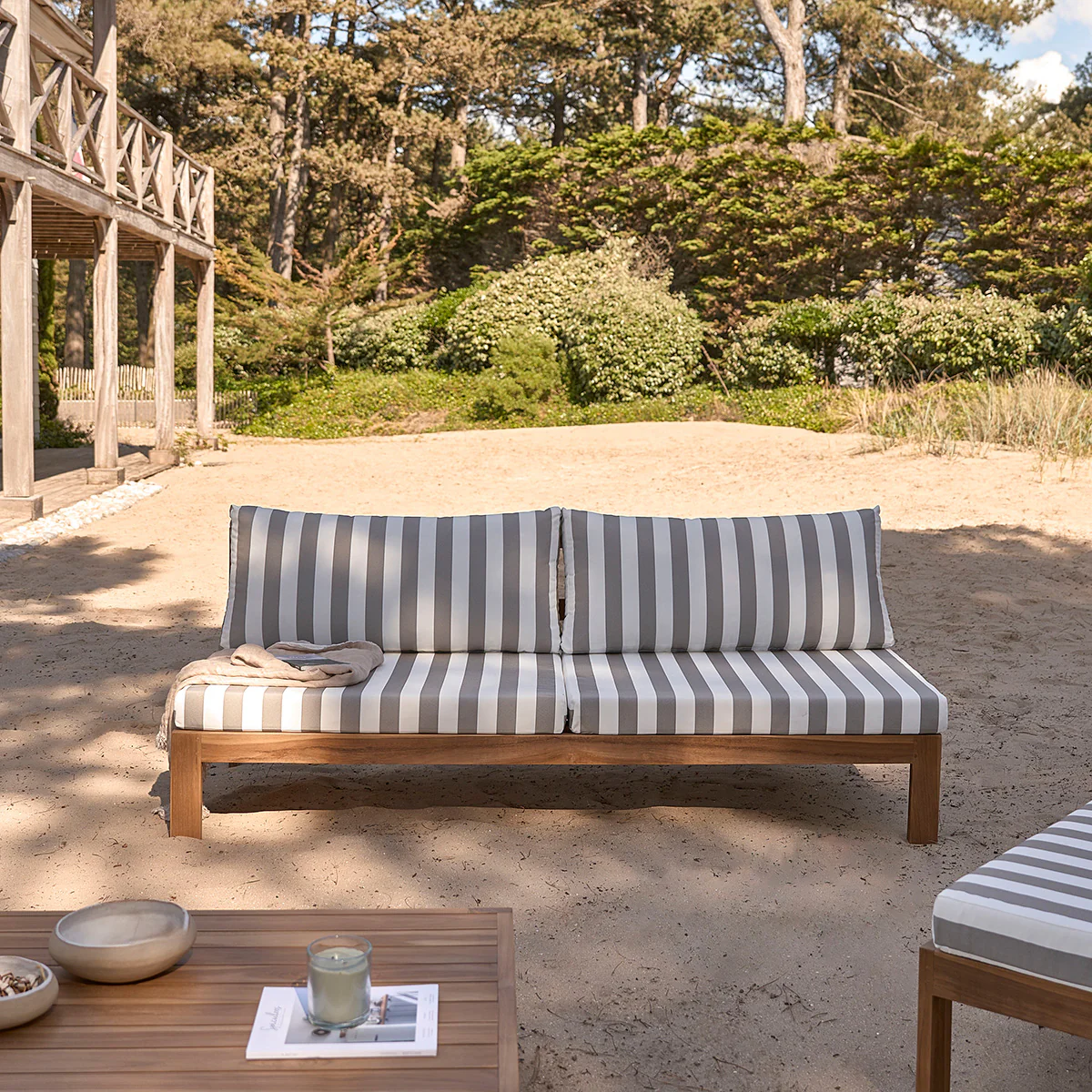 Divano da giardino a righe in teak massello - Image 3