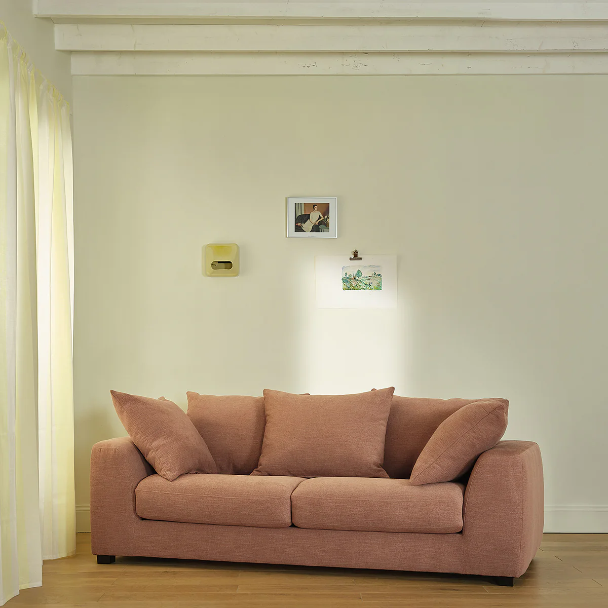 Divano lineare trasformabile a 3 posti in tessuto effetto lino terracotta - Image 4