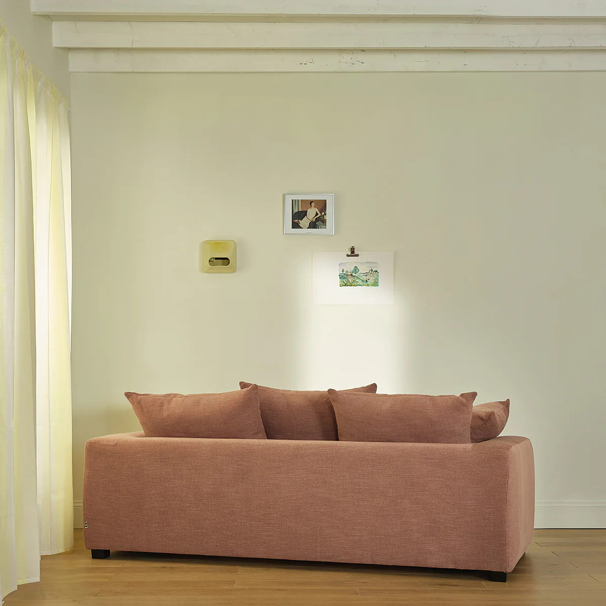 Divano lineare trasformabile a 3 posti in tessuto effetto lino terracotta - Image 5