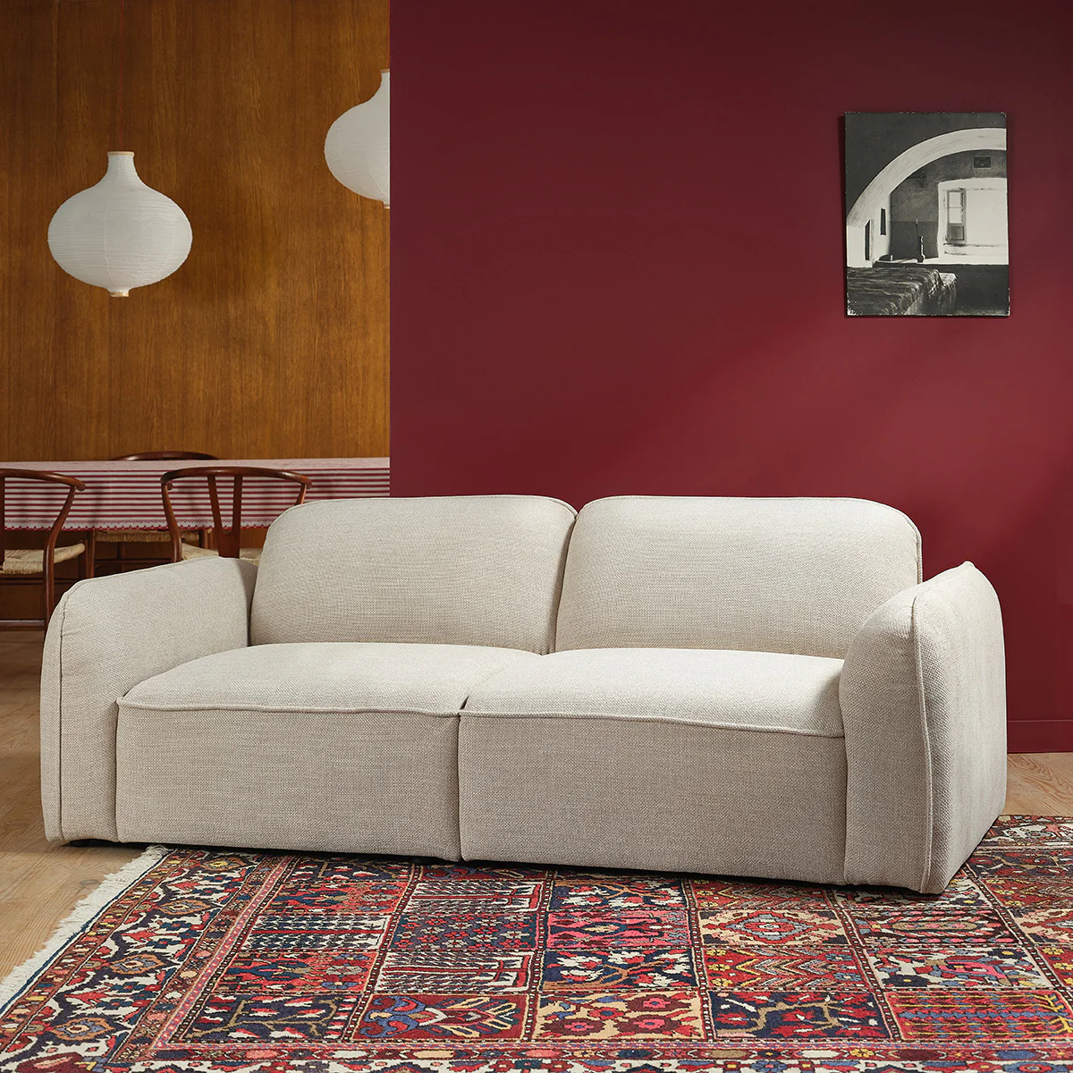 Divano lineare a 3 posti in tessuto testurizzato beige melange - Image 3