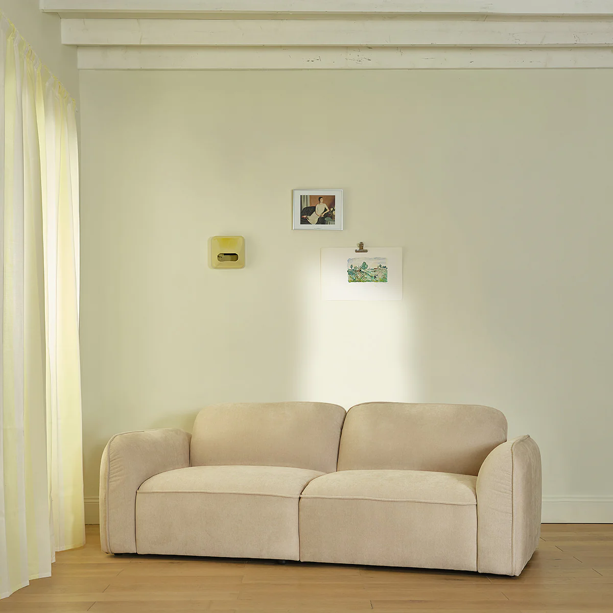 Divano lineare a 3 posti in velluto beige melange - Image 3