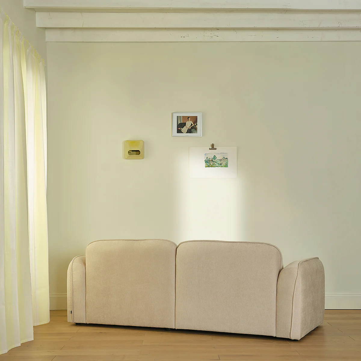 Divano lineare a 3 posti in velluto beige melange - Image 4