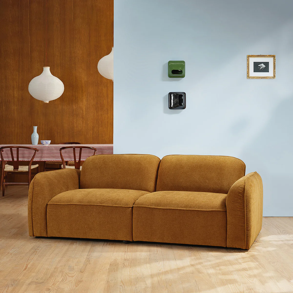 Divano lineare a 3 posti in velluto color bronzo - Image 3