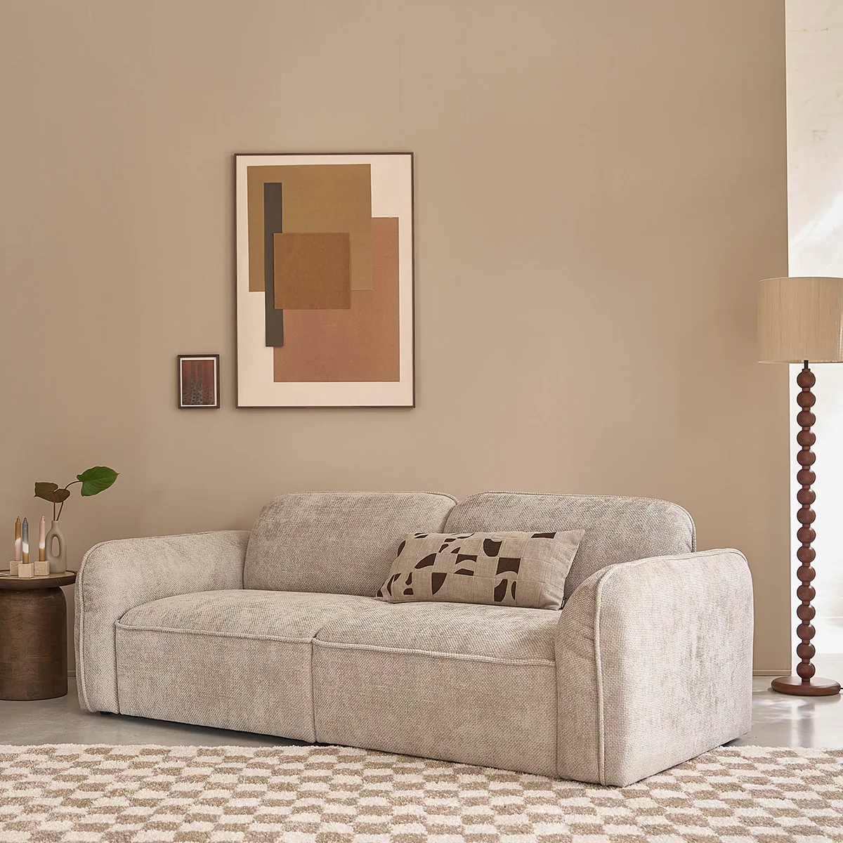 Divano dritto a 3 posti in velluto intrecciato beige - Image 3