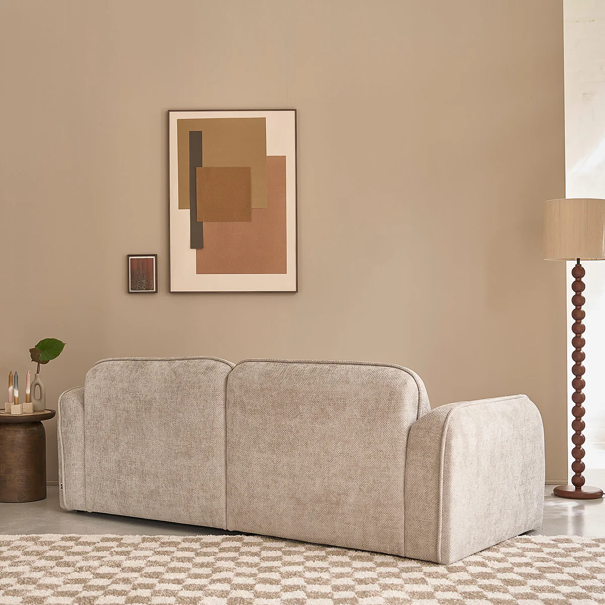 Divano dritto a 3 posti in velluto intrecciato beige - Image 4