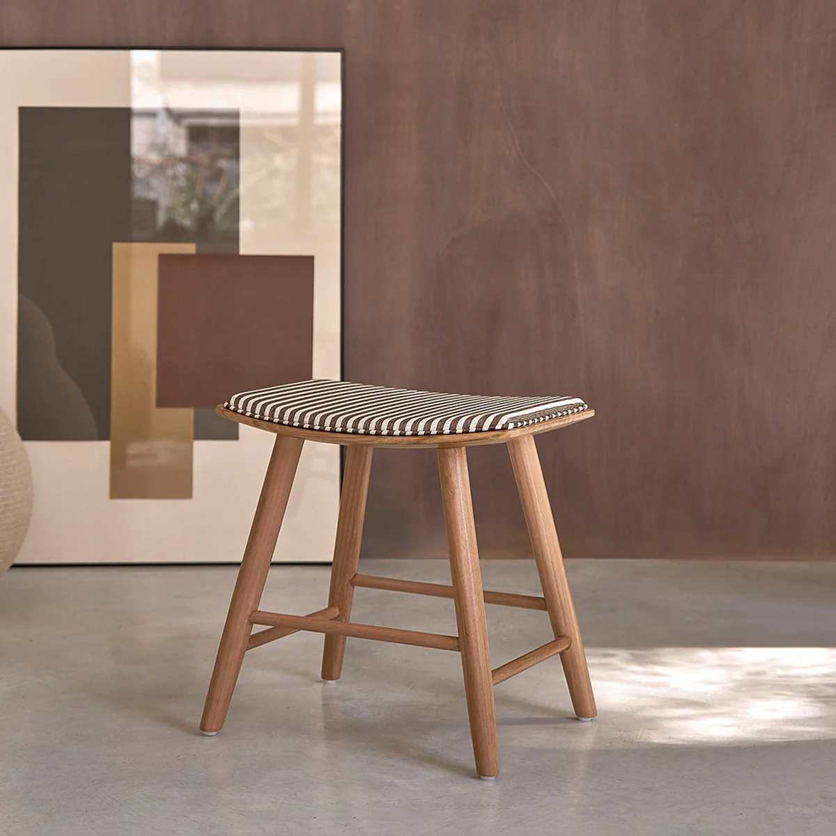 Set di 2 sgabelli da bar in teak massello con seduta a righe 45 cm - Image 3