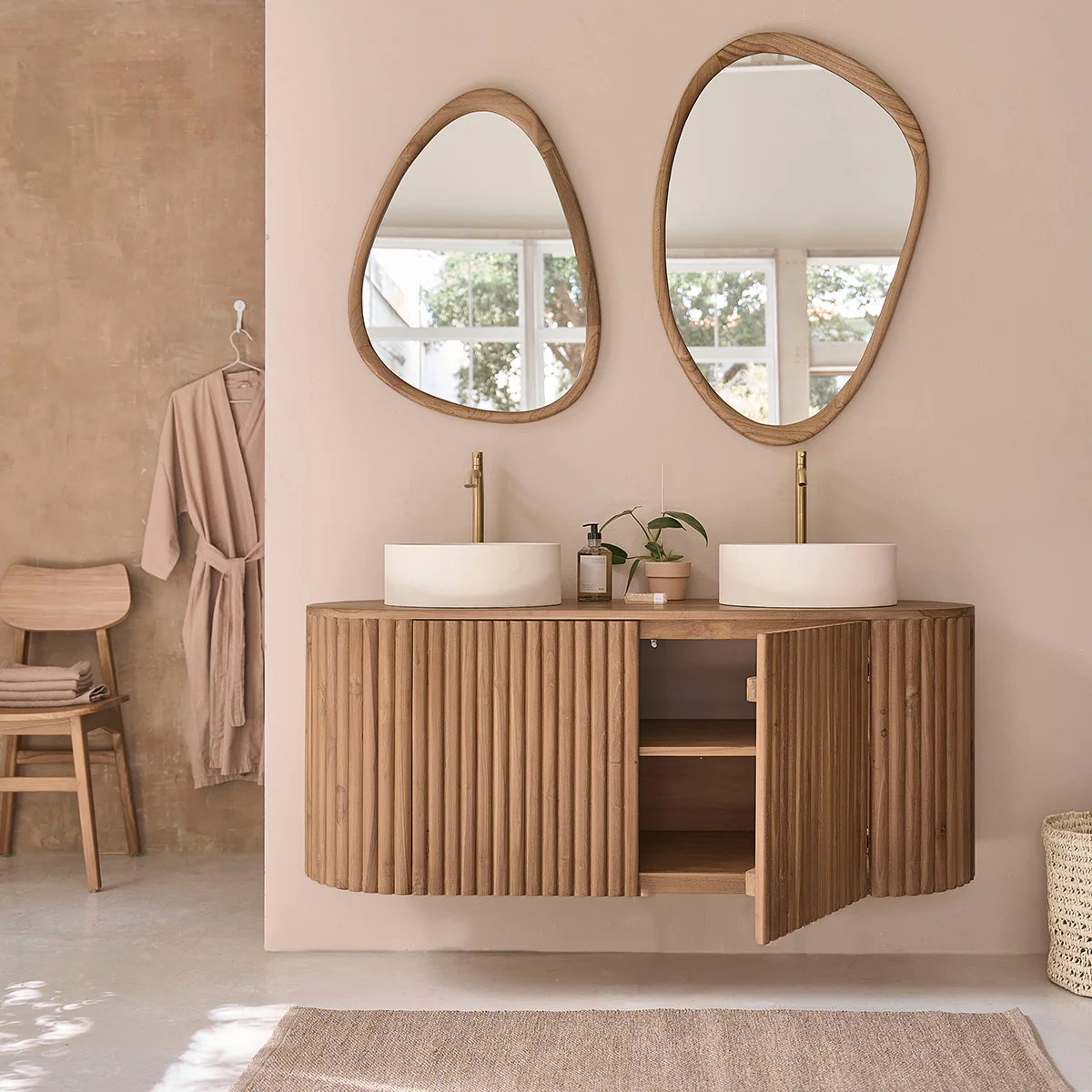 Mobile bagno in teak massello sospeso 140 cm - Image 3