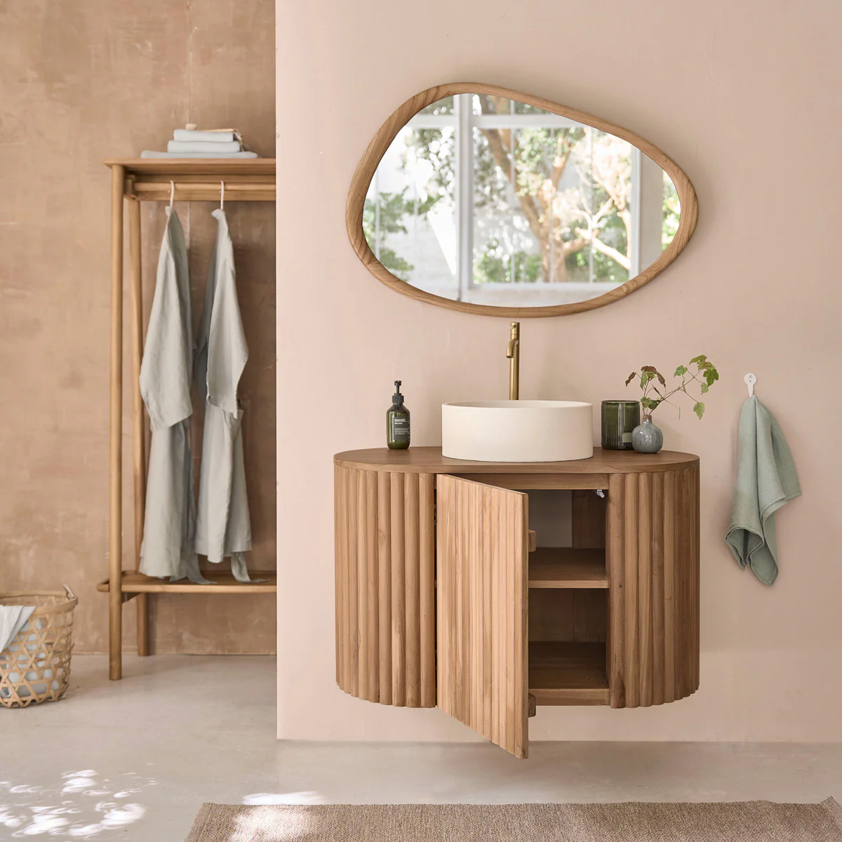 Mobile bagno in teak massello sospeso 90 cm - Image 3
