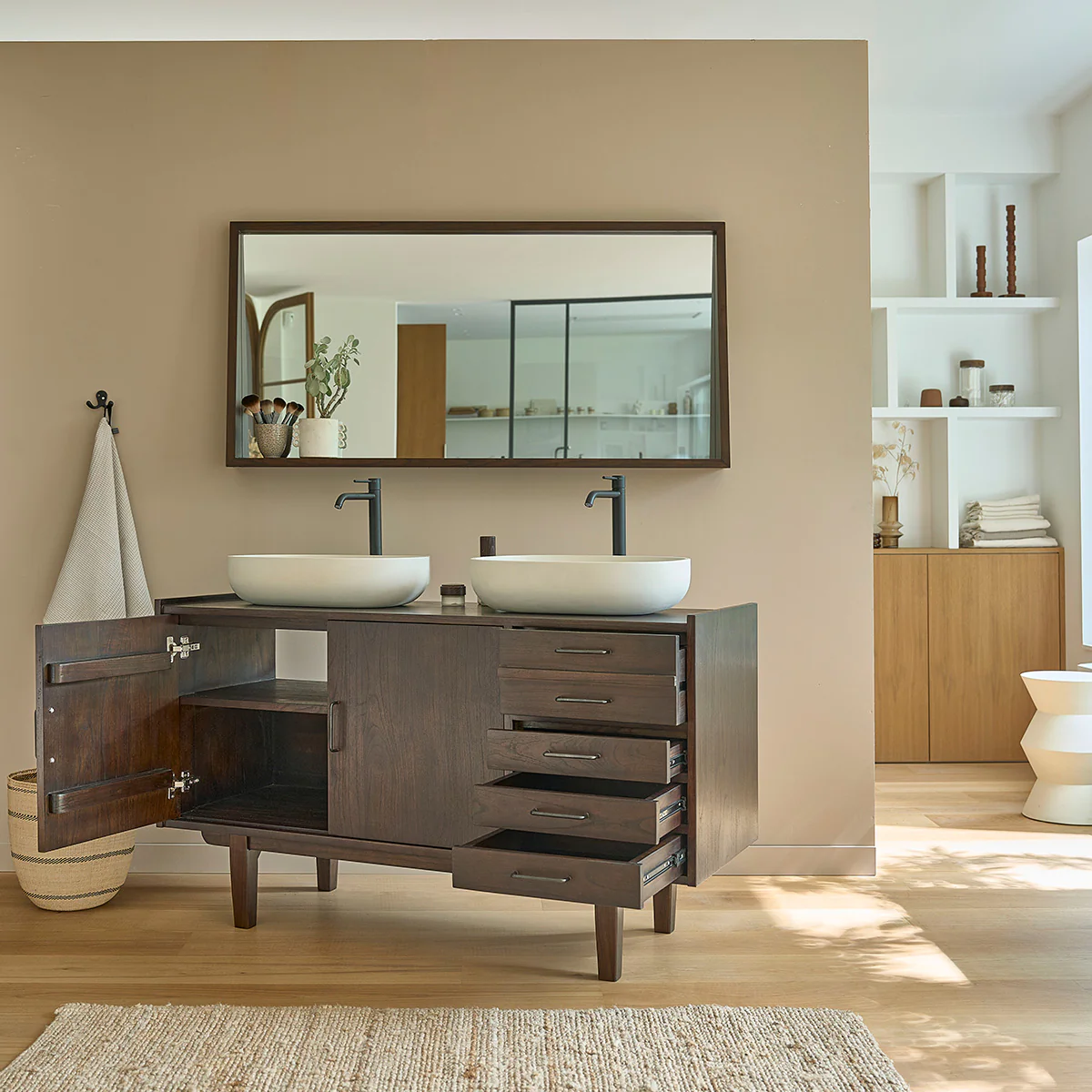 Mobile da bagno in mindi massello 135 cm cassetti - Image 3