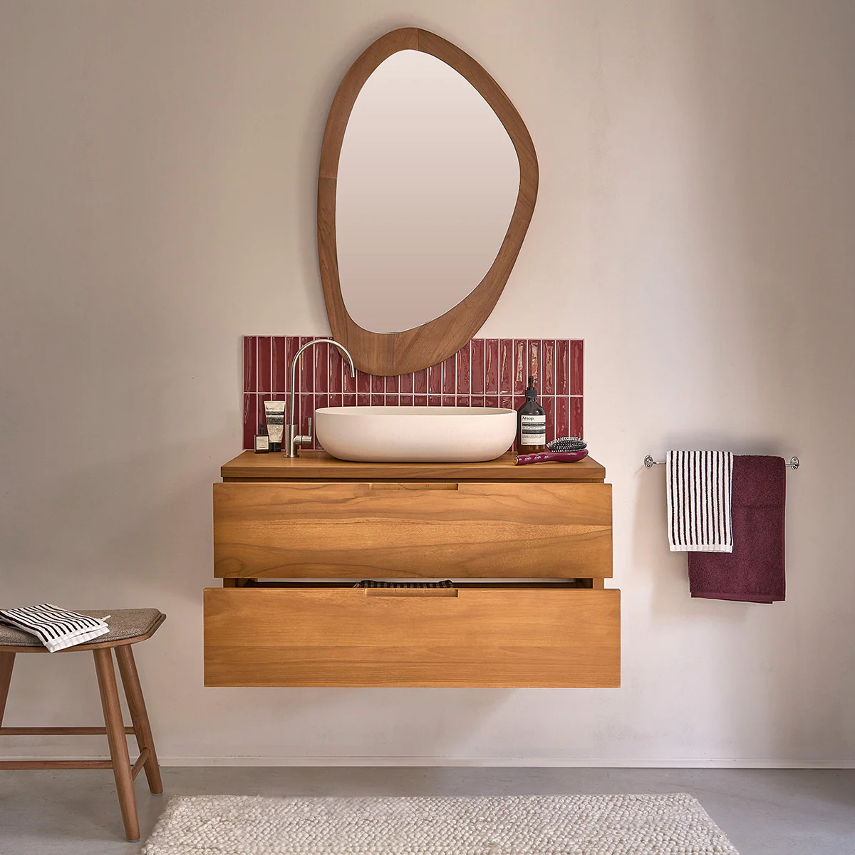 Mobile sottolavabo sospeso in teak massiccio 80 cm - Image 3