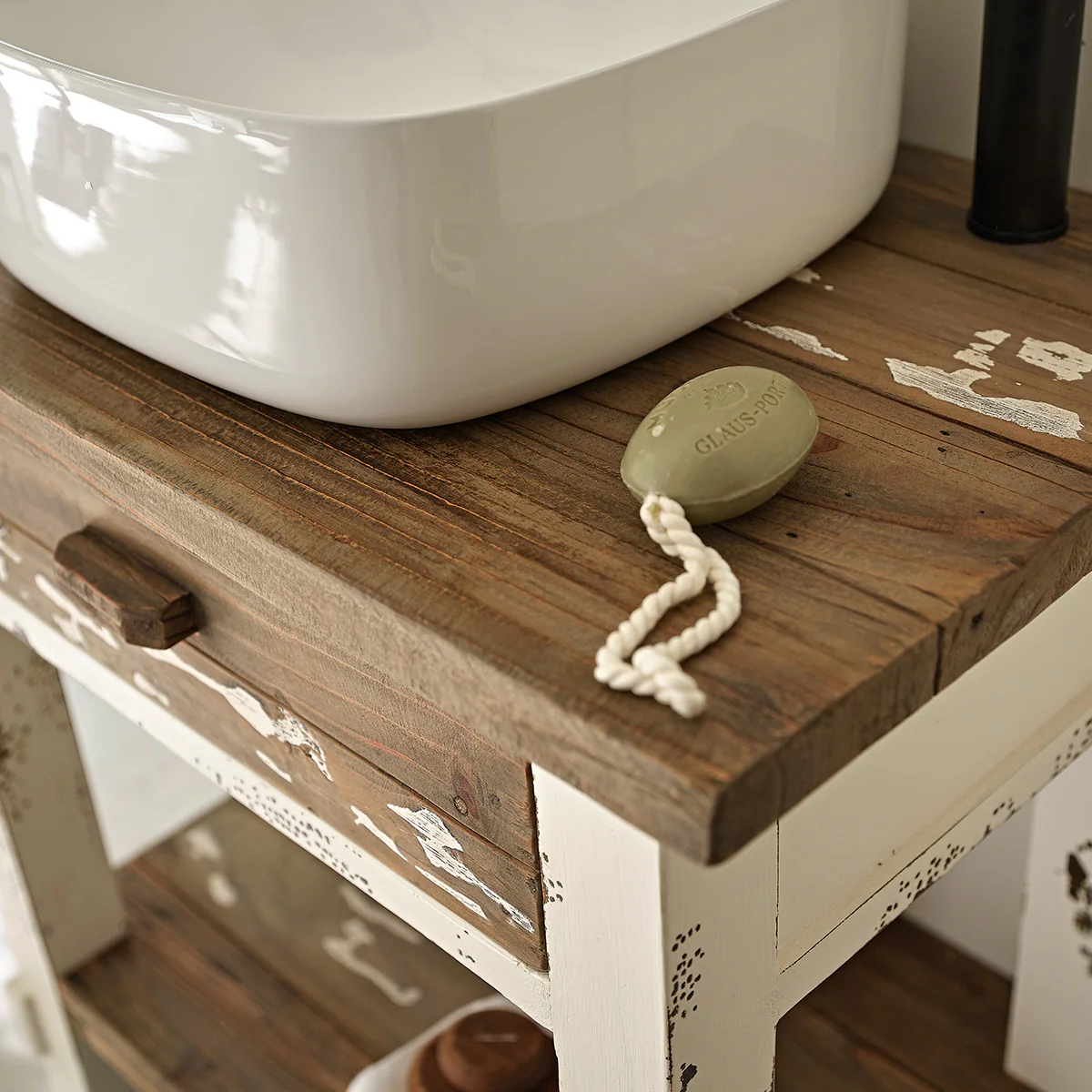 Mobile per lavabo in legno massello riciclato 80 cm - Image 5