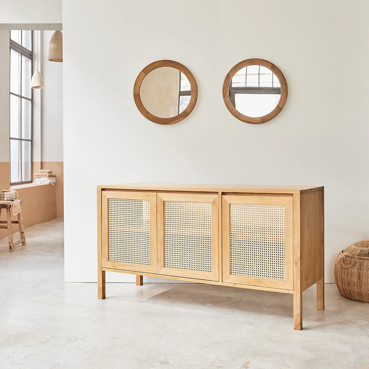 Mobile per lavabo in teak massello e cannage 145 cm - Image 3