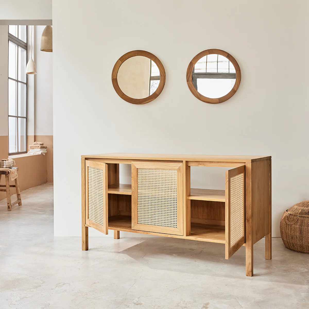 Mobile per lavabo in teak massello e cannage 145 cm - Image 4