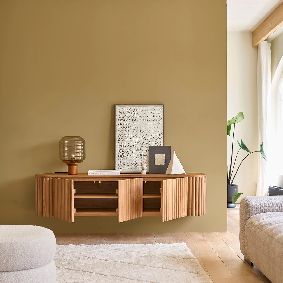 Mobile porta TV sospeso in teak massello 170 cm - Image 3