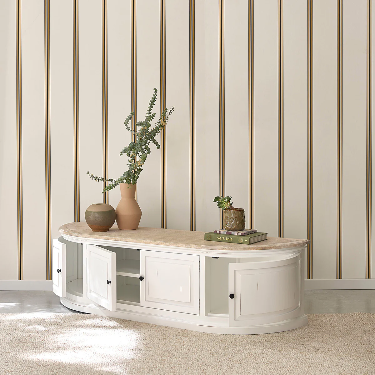 Mobile porta TV in legno mogano e teak bianco da 160 cm - Image 4