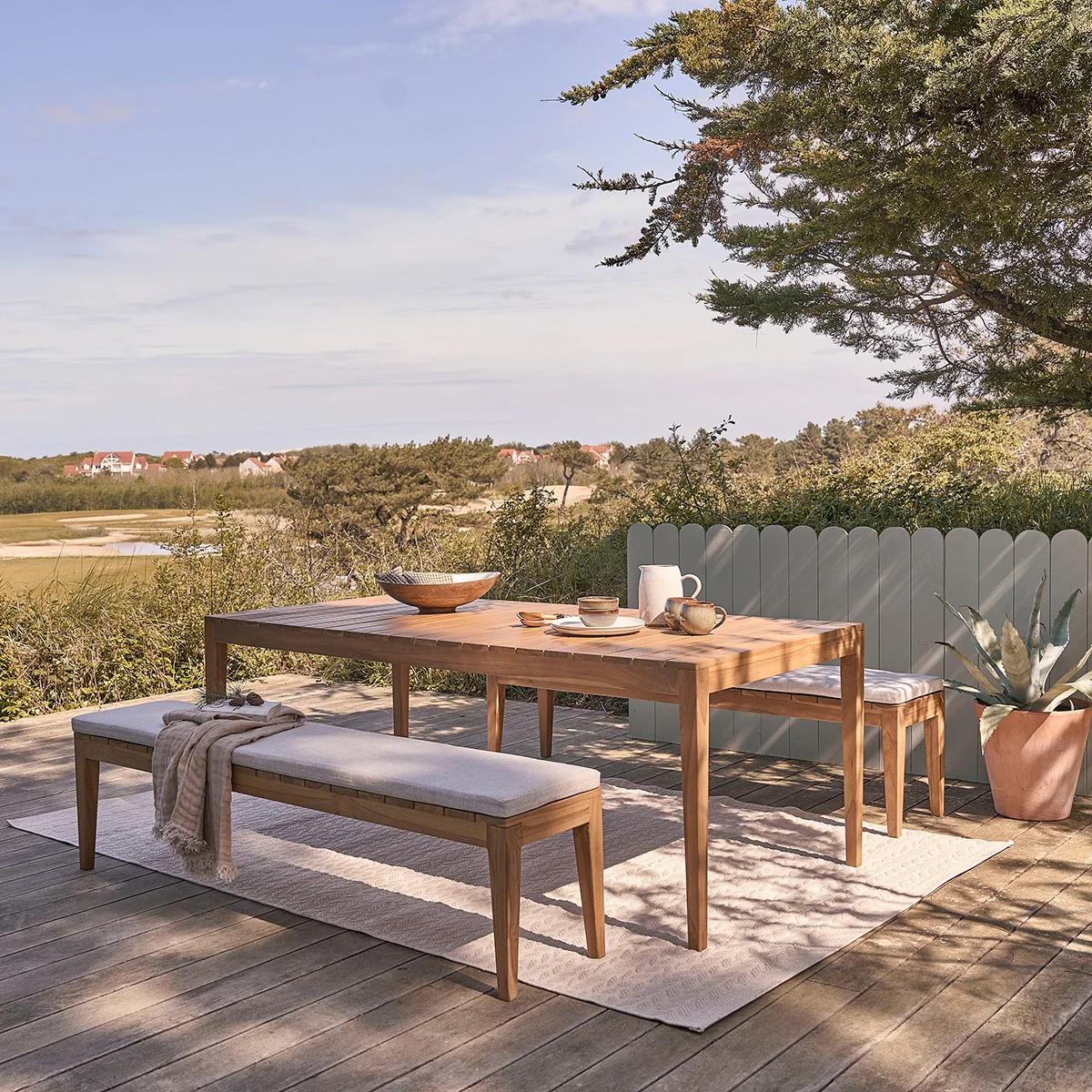 Panchina da giardino in teak massello 180 cm con cuscino - Image 10