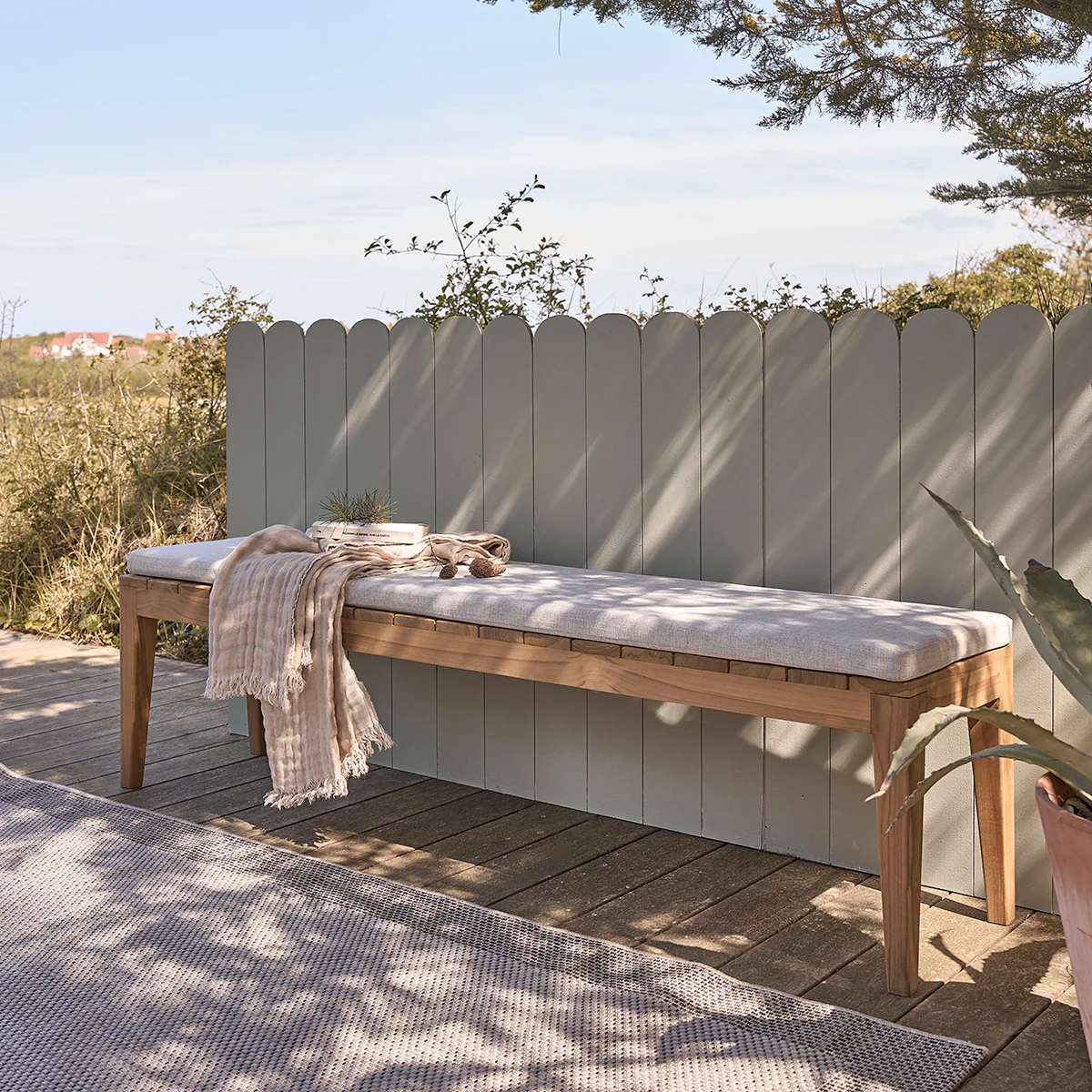 Panchina da giardino in teak massello 180 cm con cuscino - Image 3