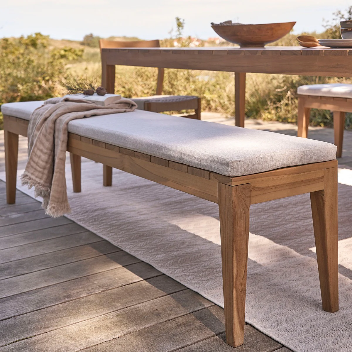 Panchina da giardino in teak massello 180 cm con cuscino - Image 7