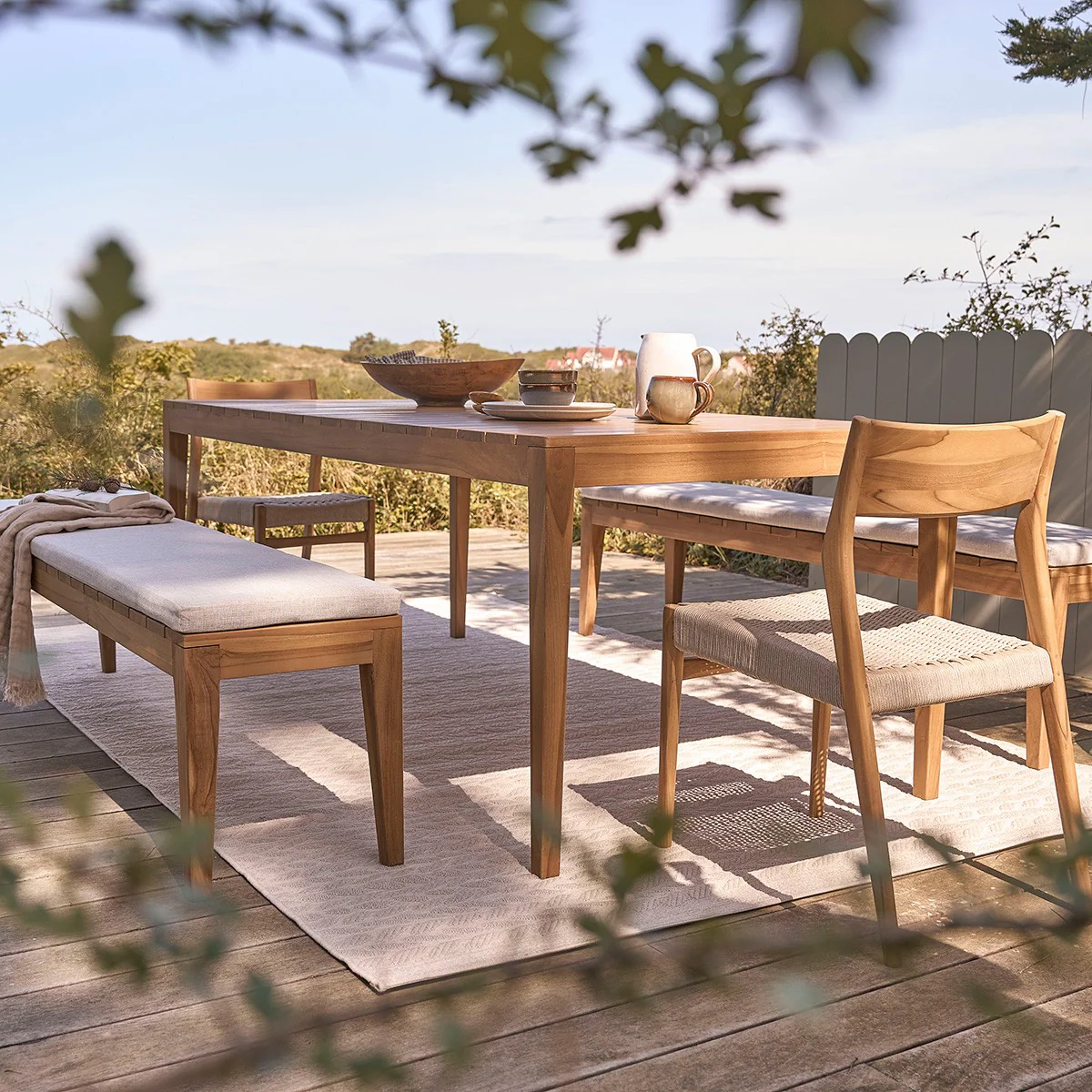 Panchina da giardino in teak massello 180 cm con cuscino - Image 9