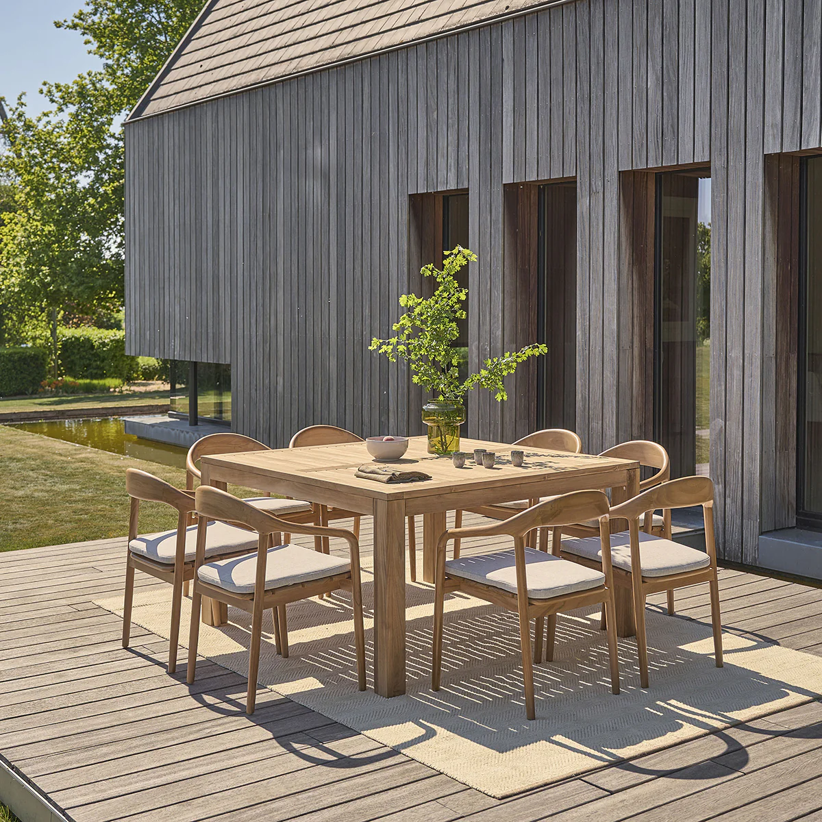 Poltrona da giardino in teak massello con cuscino grigio-beige - Image 10
