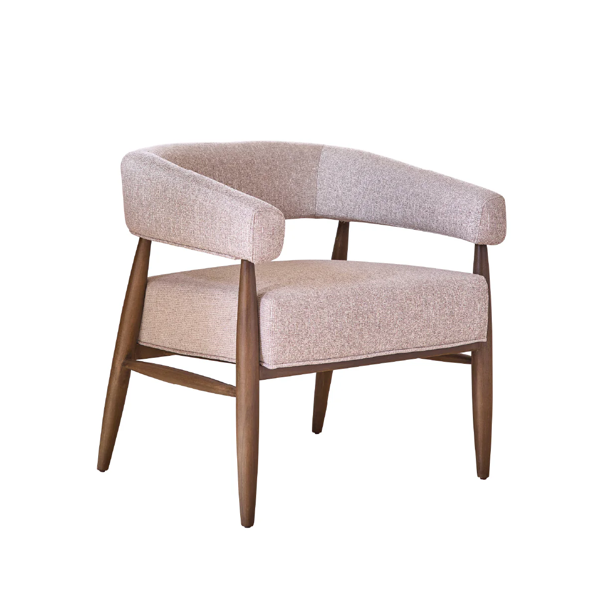 Poltrona in legno massello con tessuto beige screziato - Image 2