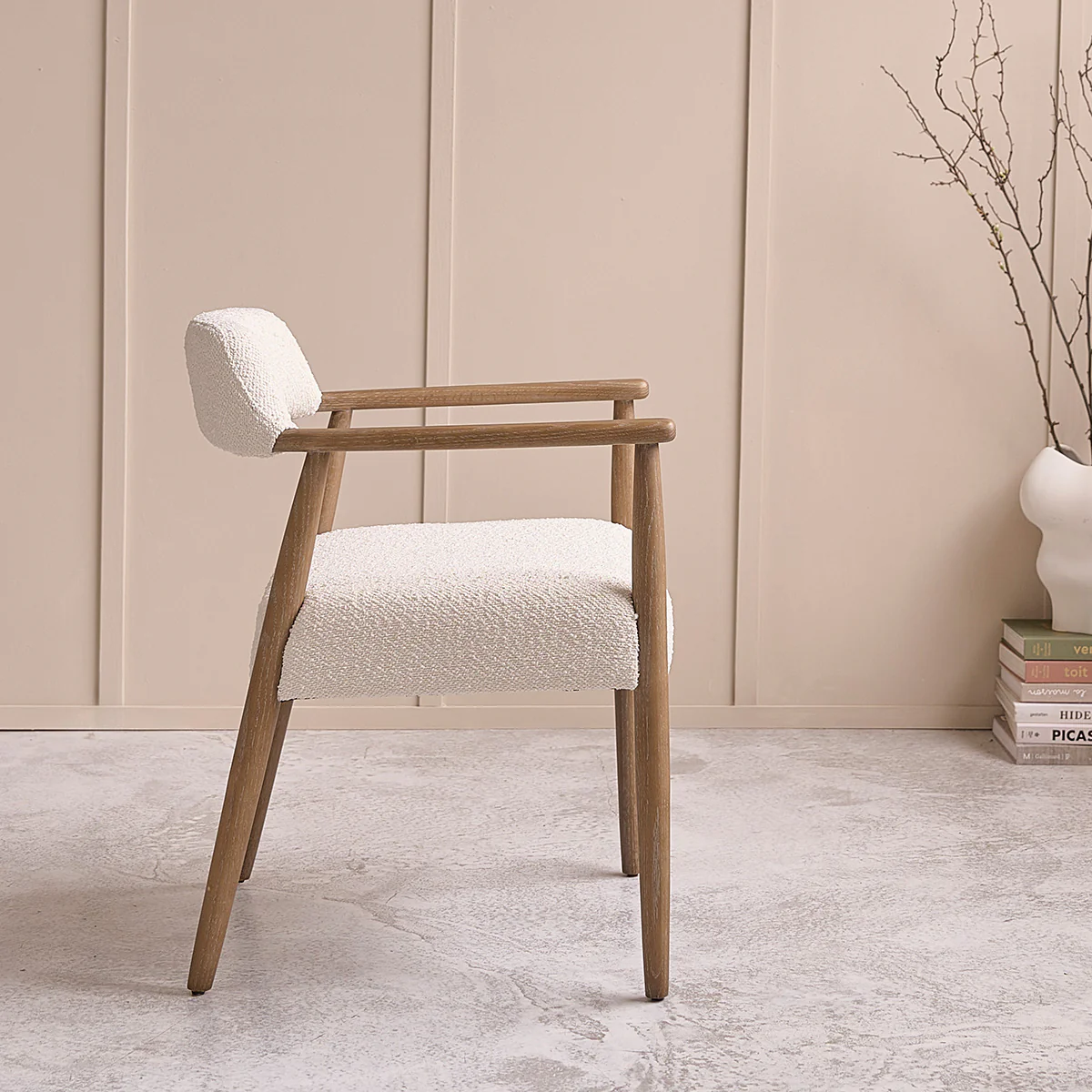 Sedia in rovere massello e tessuto bouclé - Image 3