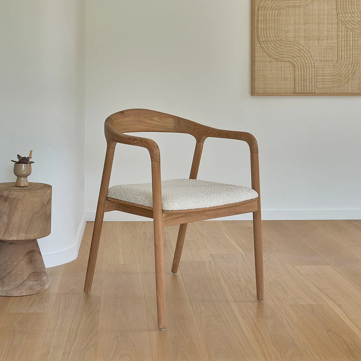 Set di 2 sedie in teak massello con seduta bouclé - Image 3