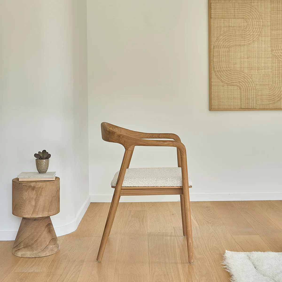 Set di 2 sedie in teak massello con seduta bouclé - Image 4