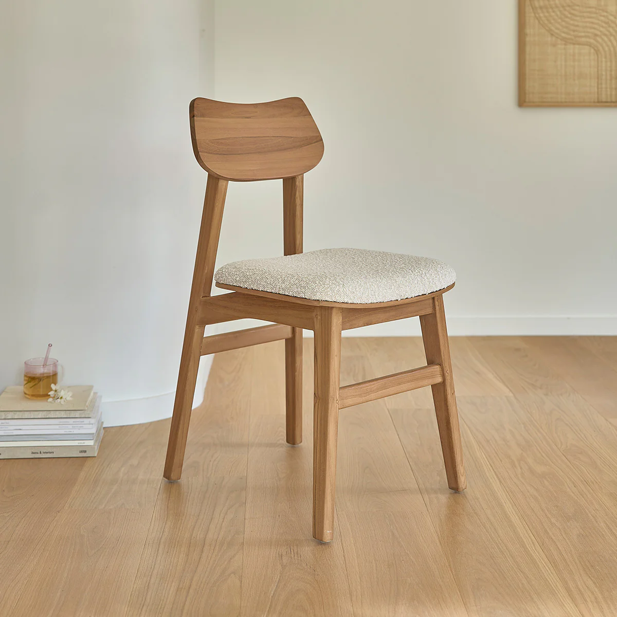 Set di 2 sedie in teak massello con seduta bouclé - Image 3