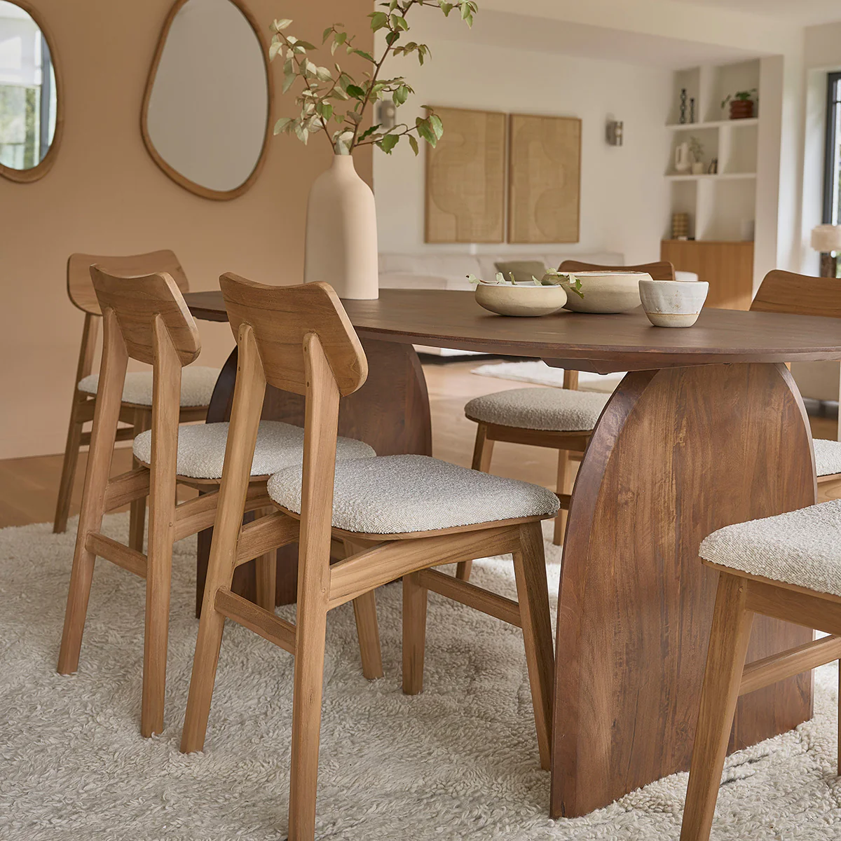 Set di 2 sedie in teak massello con seduta bouclé - Image 8