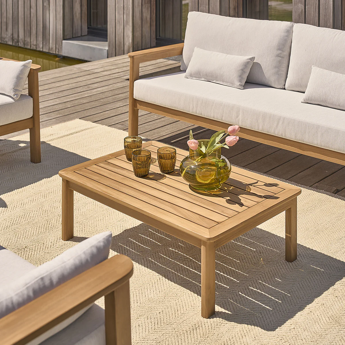 Set di mobili da giardino bassi in teak massello con cuscini - Image 5