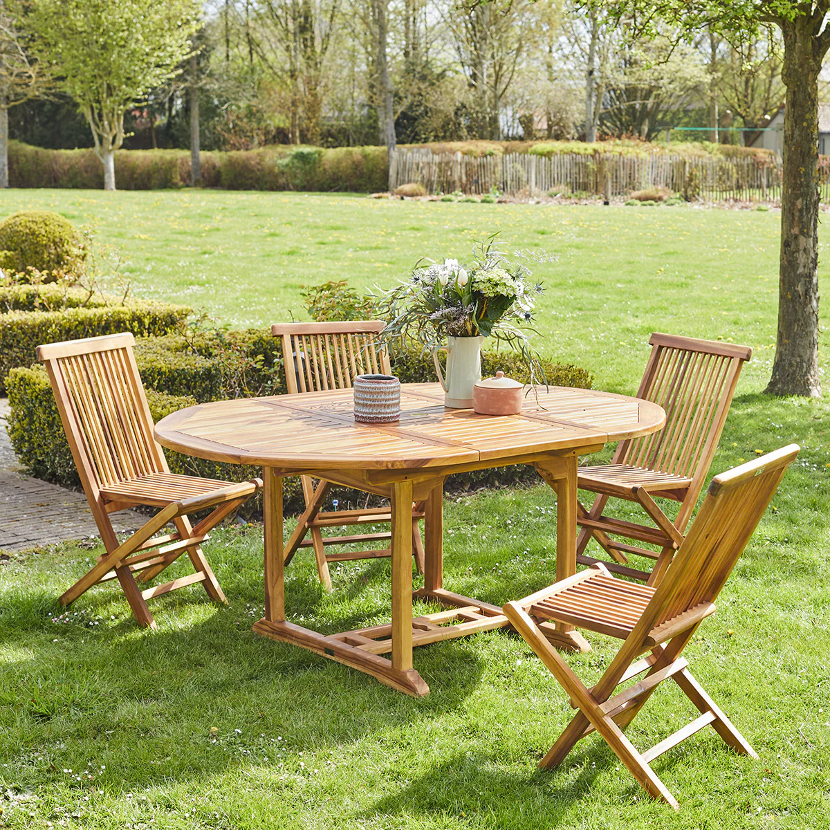 Set di mobili da giardino con tavolo allungabile in teak massello oliato 4/8 pers.