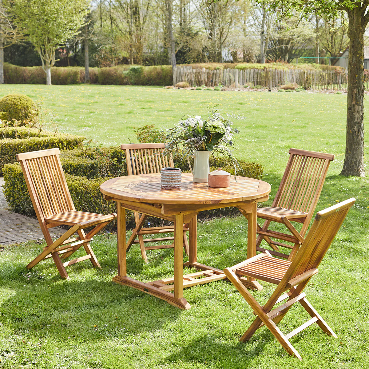 Set di mobili da giardino con tavolo allungabile in teak massello oliato 4/8 pers. - Image 3