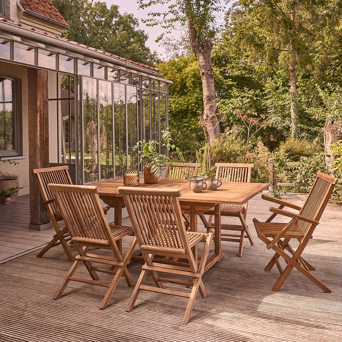 Set di mobili da giardino con tavolo allungabile in teak massello oliato 6/8 pers.