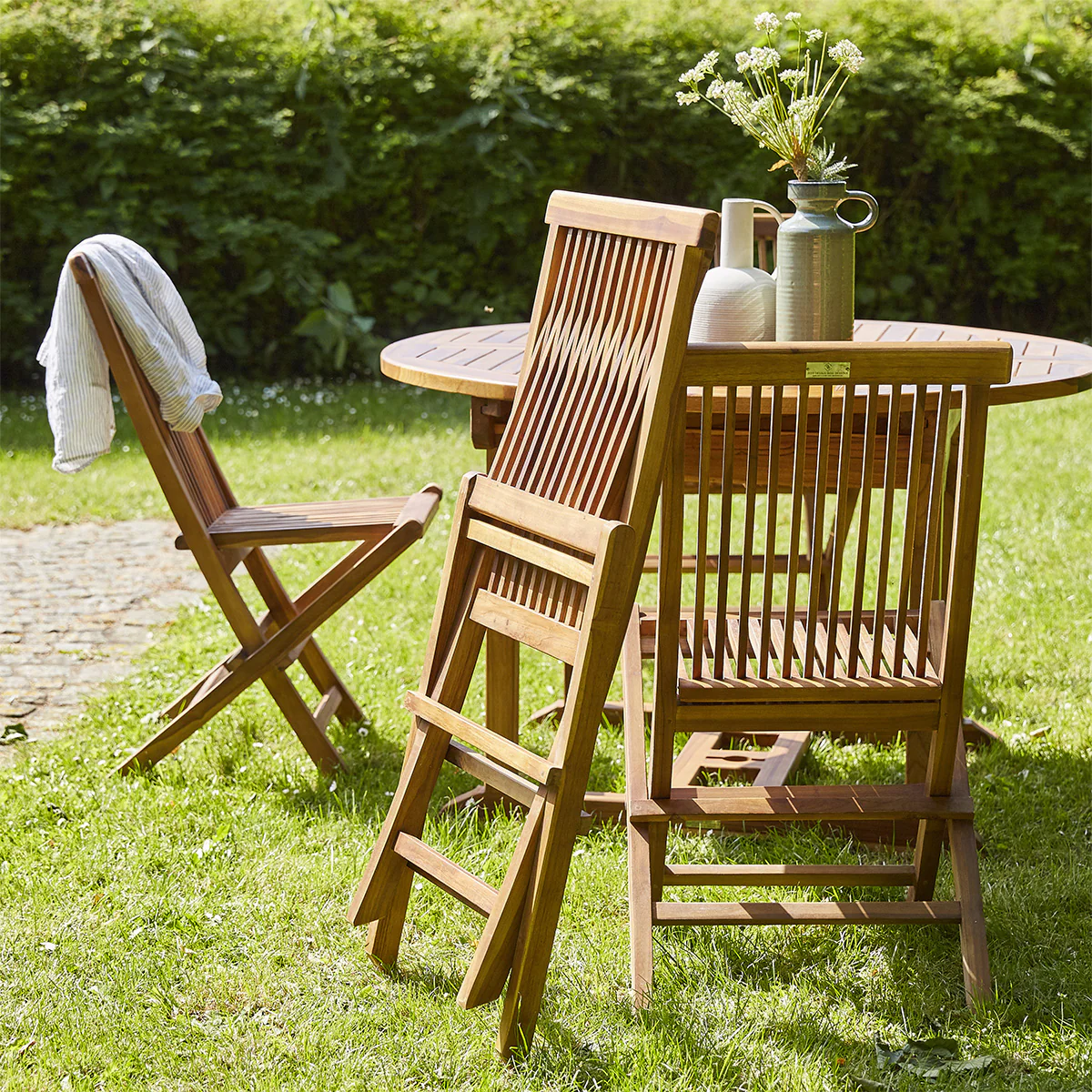 Set di mobili da giardino con tavolo allungabile in teak massello oliato 6/8 pers. - Image 3