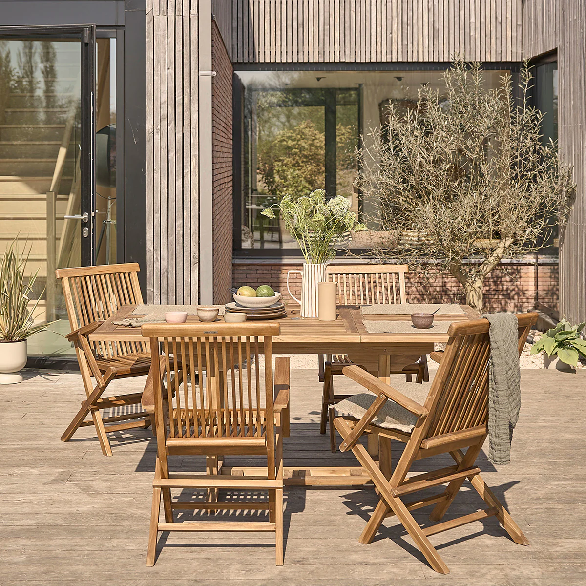 Set di mobili da giardino con tavolo allungabile in teak massello oliato 4/8 pers.