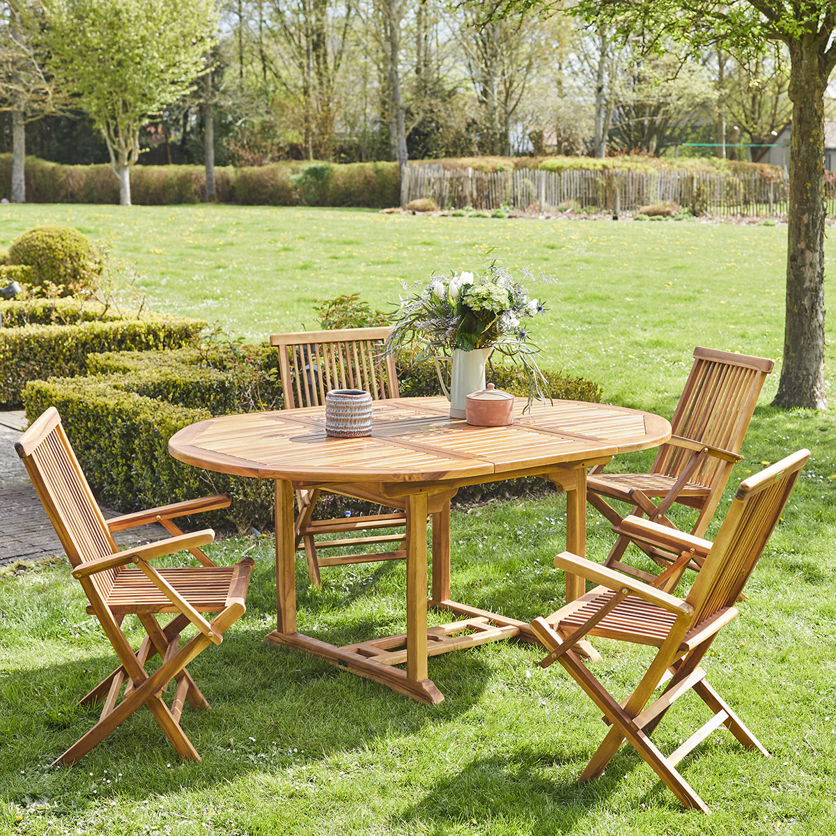 Set di mobili da giardino con tavolo allungabile in teak massello oliato 4/8 pers.