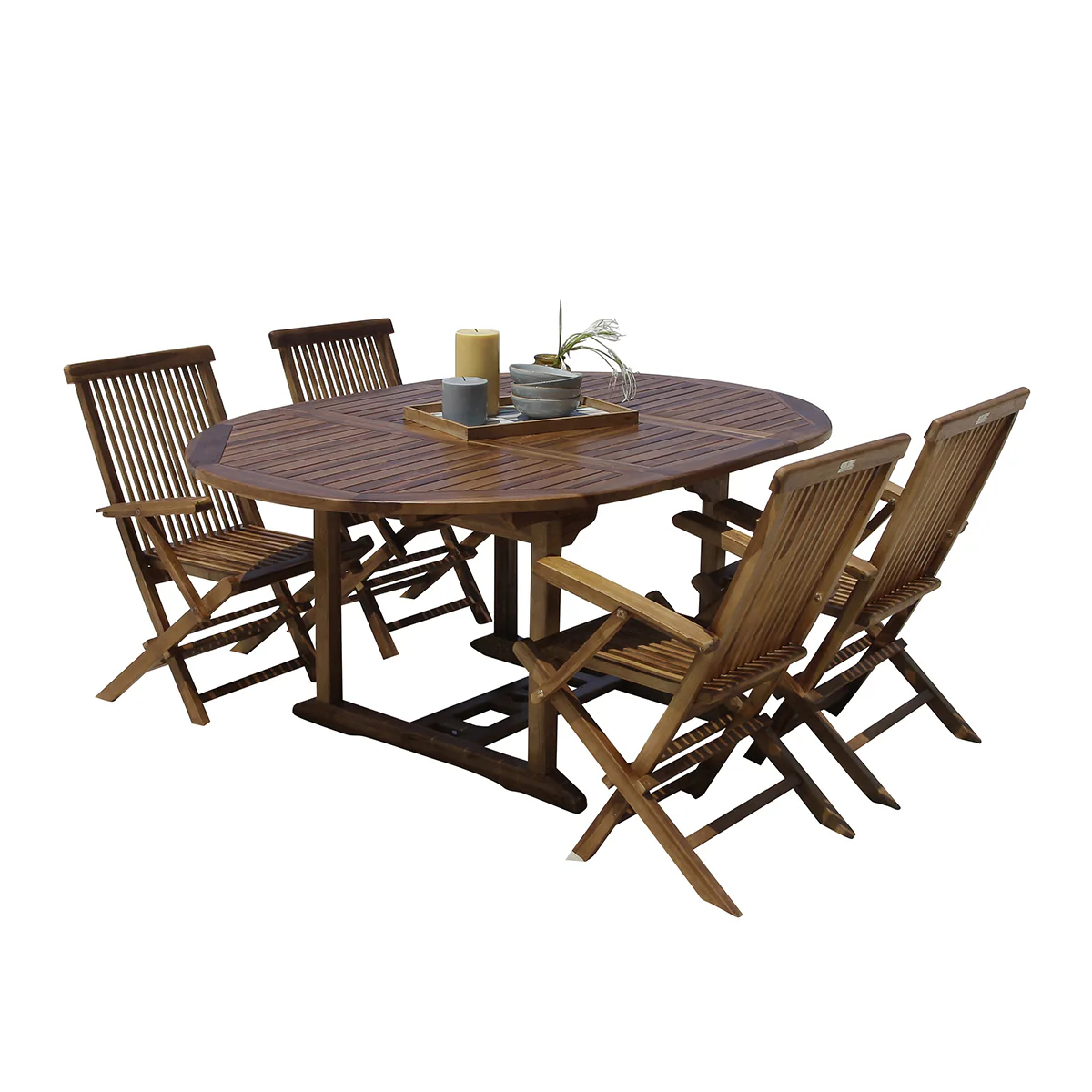 Set di mobili da giardino con tavolo allungabile in teak massello oliato 4/8 pers. - Image 2