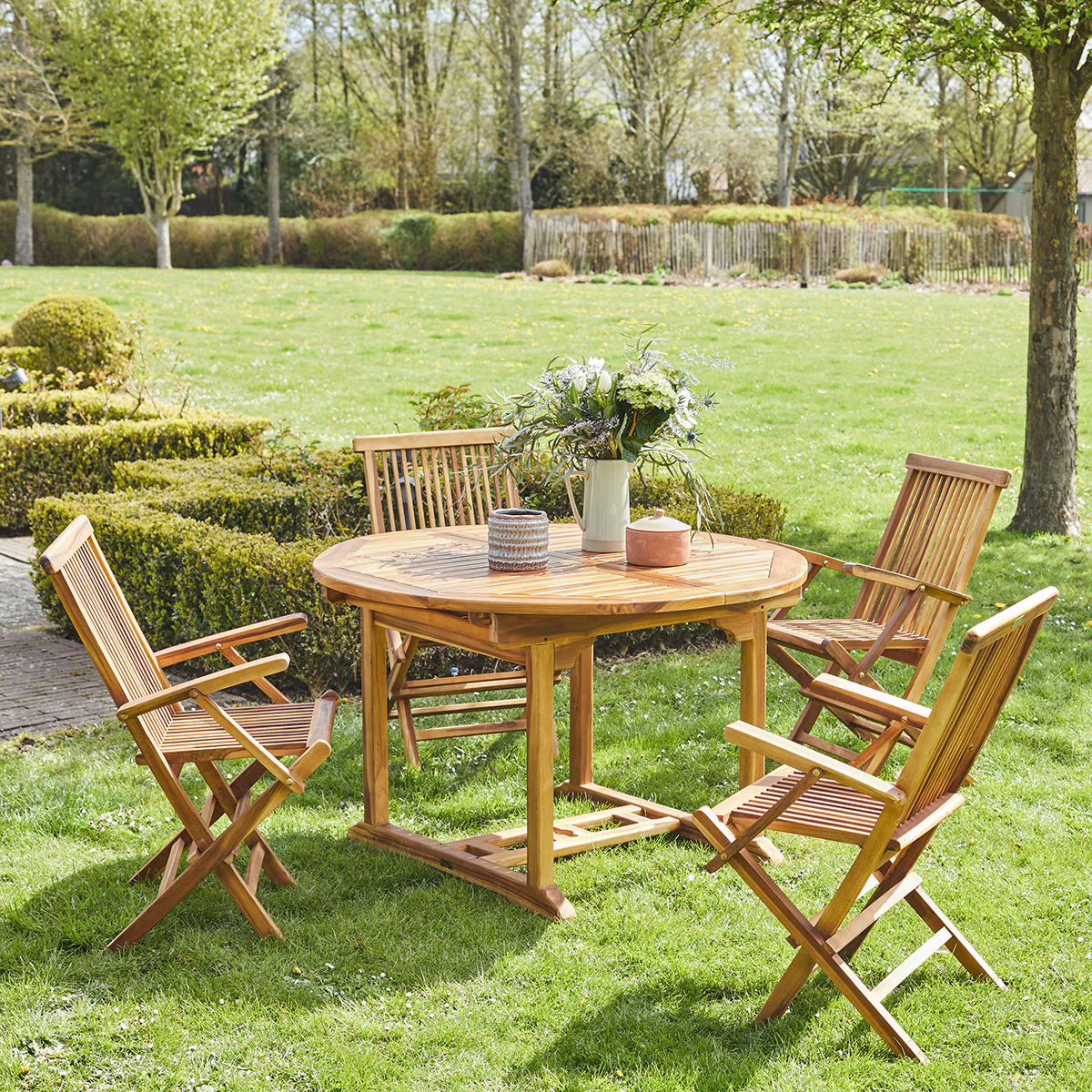 Set di mobili da giardino con tavolo allungabile in teak massello oliato 4/8 pers. - Image 3